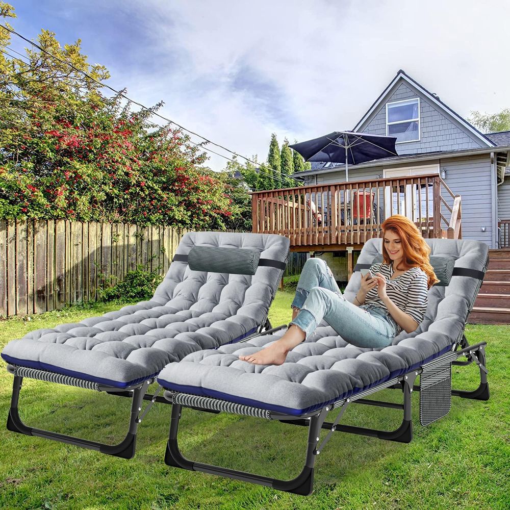 Outdoor Camping Lounge Chairs - 3-in-1 Outdoor Lounge Chair, 440LB Capacity,