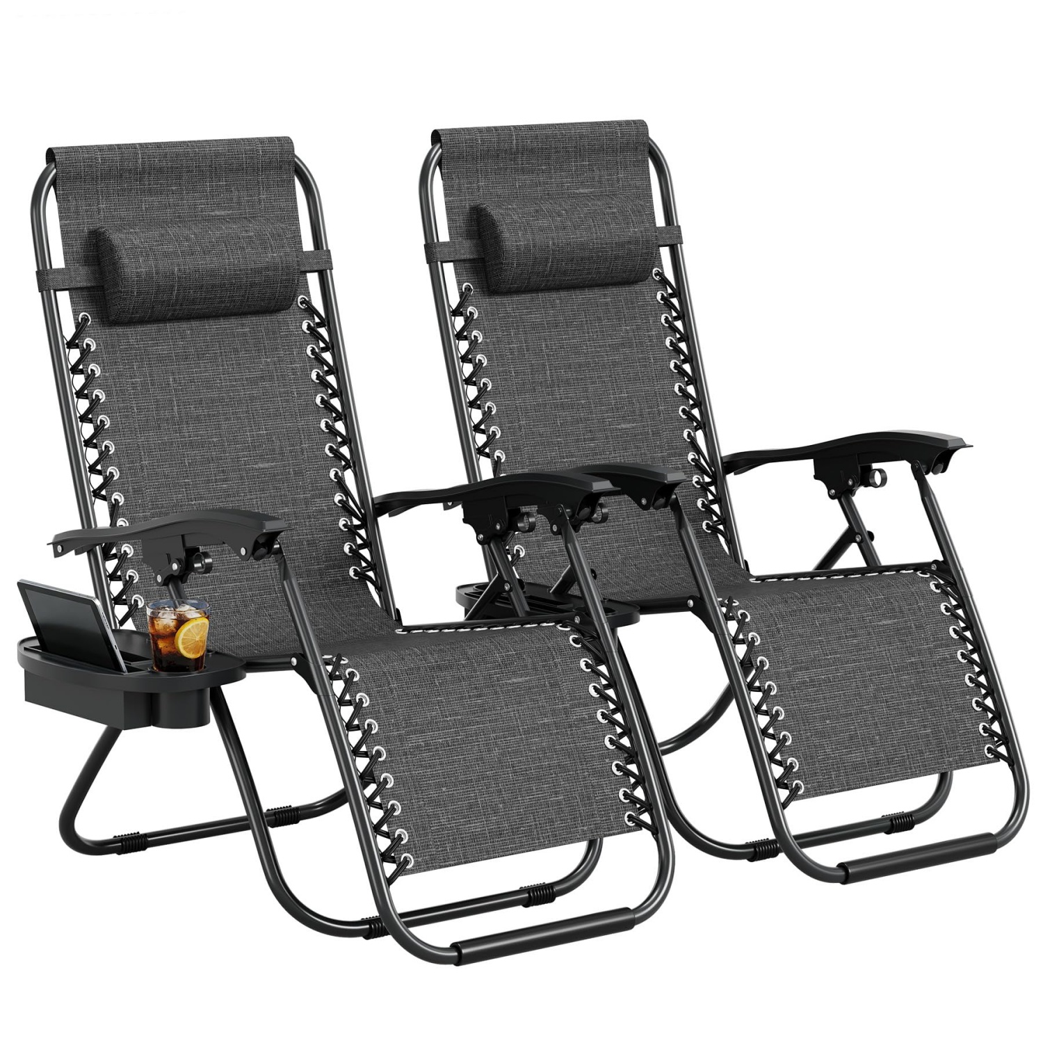 Outdoor Camping Lounge Chairs - 2 Pack Zero Gravity Chair with